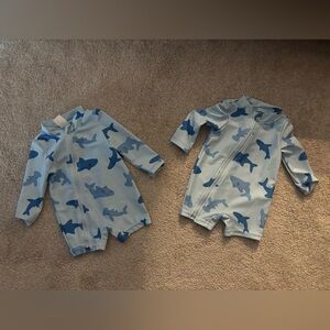 Carter's Light Blue Shark Print Long-Sleeve Rash Guard Twin Set of 2